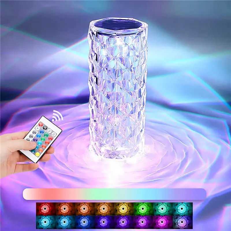 Decorative crystal Desk Lamp 16 Color Changing RGB USB Romantic Rose shape for Bedroom Living Room Party Decor night light