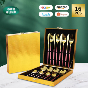 Pei Jiale 16 Piece Stainless Steel Cutlery Set With Wooden <b>Box</b> Black And Gold Portuguese Style Dishwasher Safe - Product Image 3