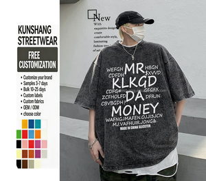 T-shirt vierge 280g en coton pur épais, délavé à l'acide, motif Saint <span class=keywords><strong>Michael</strong></span>, streetwear homme, coupe oversize et carrée - Product Image 1