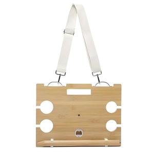 Table à vin de pique-nique en bambou pliante avec poignée de transport et porte-verres pour événements en plein air - Product Image 1