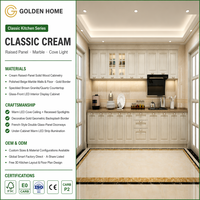 Cuisine et salle à manger classiques en crème |   Meubles de cuisine à panneaux surélevés |   Plan de travail en quartz artificiel |   Charnière |   Vitrine en verre |   LED encastré |   Gratuit
