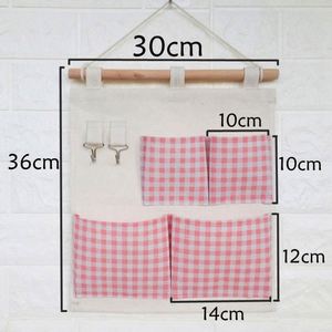 Sac de rangement mural minimaliste en coton et lin avec 1 bâton en bois et 4 poches, ensemble de 2 sacs de rangement muraux en tissu denim - Product Image 3