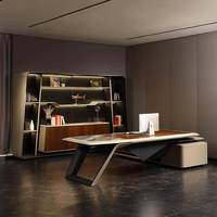 Bureau de direction modulaire moderne de luxe italien en cuir pleine fleur haut de gamme, bureau de PDG, bureau de président, bibliothèque technologique