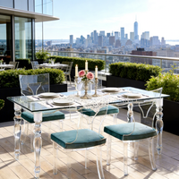 Meilleur prix Table à manger rectangulaire moderne en acrylique transparent avec chaises en acrylique transparent et coussins moelleux pour 6 personnes