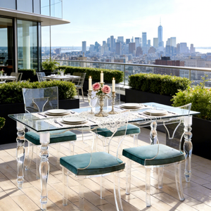 Meilleur prix Table à manger rectangulaire moderne en acrylique transparent avec chaises en acrylique transparent et coussins moelleux pour <span class=keywords><strong>6</strong></span> personnes - Product Image 1