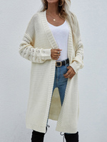 Cardigan long en tricot pour femme, personnalisé, col en V, couleur unie, tricoté