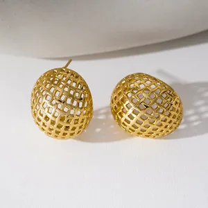 ONYSS Fashion Jewelry Earrings Stainless Steel 18k Pvd Plated Hammered Teardrop Earrings C Shape Gold Stud Earrings