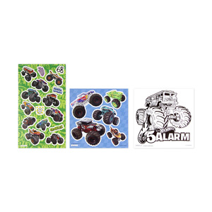 Kit d'activités autocollantes Monster Truck pour enfants, tapis de jeu pliable, autocollants <span class=keywords><strong>repositionnables</strong></span> et pages à colorier, jouet d'activités de voyage - Product Image 4