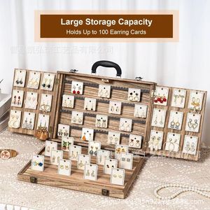 Foldable, portable, solid wood jewelry <b>box</b> for desktop use; multi-layer solid wood <b>earring</b> storage rack. - Product Image 3
