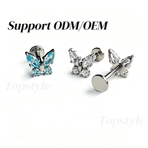 Orecchino a ventaglio marquise in titanio ASTM F136 G23 con zirconia cubica 5A, piercing per helix, trago, cartilagine, naso, gioielli personalizzabili con logo Topstyle - Product Image 4