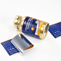 Impression d'étiquettes personnalisées pour compléments alimentaires en rouleau, avec pellicule métallique bleue pour flacons de vitamines