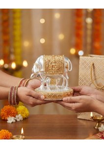 Shree Kamdhenu Cow Idol <b>Gold</b> and Silver Plated Hindu Religious <b>Statue</b> for Home Temple Puja Vastu Decor Gift by RK International - Product Image 3