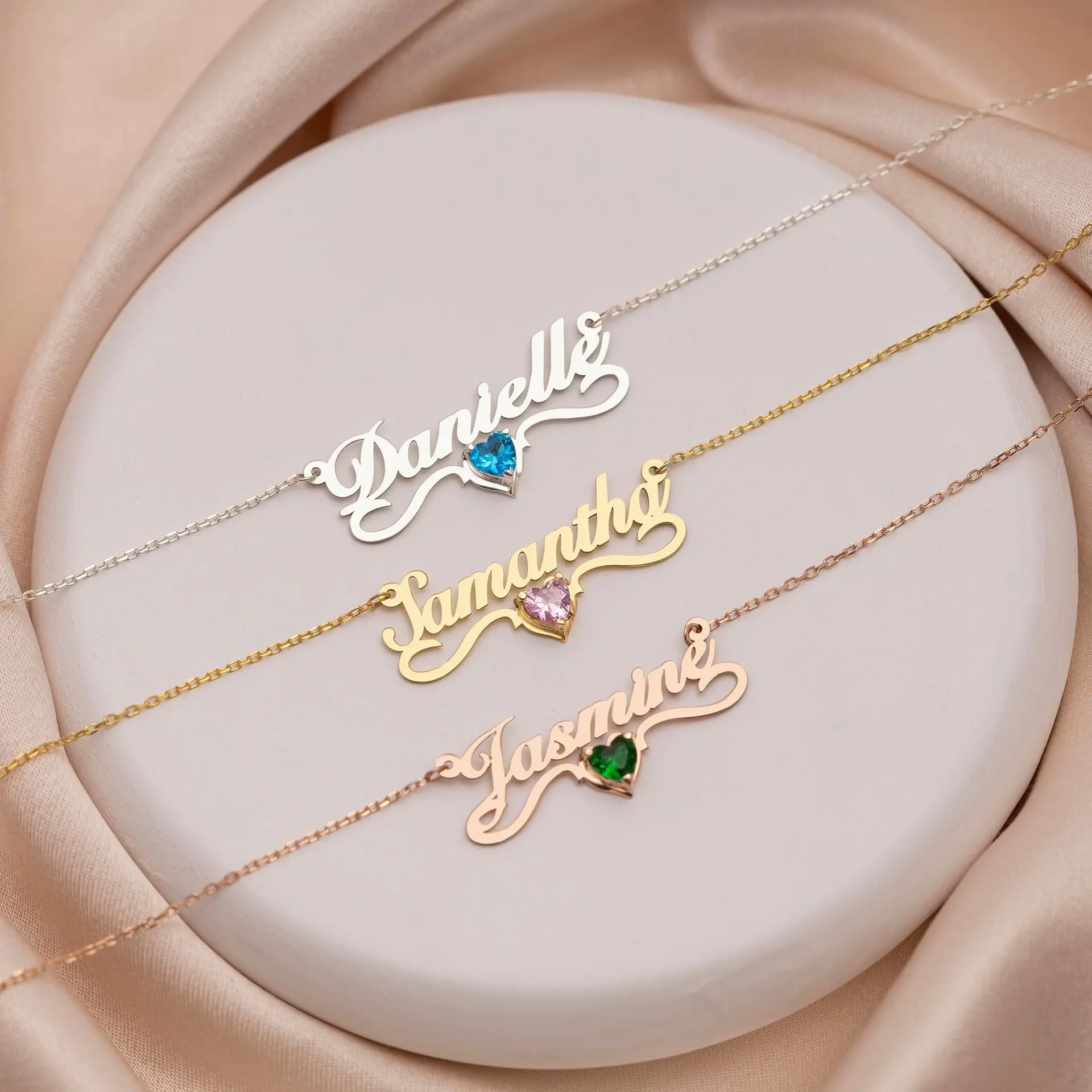 Customized Personalized Necklace with Heart-shaped Crystal and December Birthstone Stainless Steel 18K Gold Plated