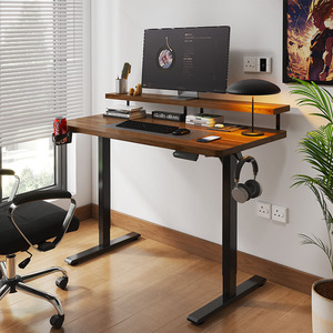 Table de bureau ergonomique moderne en bois, réglable en hauteur, avec support métallique modulaire, un moteur, 2 niveaux, pour position assise-debout - Product Image 1