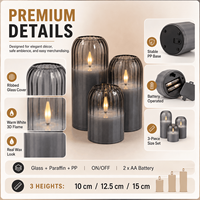 Lot de bougies LED sans flamme en verre fumé, effet flamme vacillante 3D côtelée, à piles, pour la décoration de la maison et de mariages