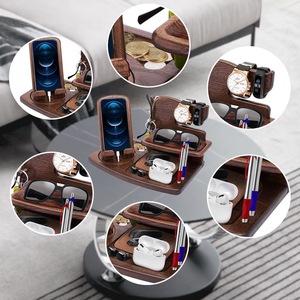 Wooden Desktop <b>Phone</b> <b>Holder</b> Multi Functional Storage Rack Rotating Charging <b>Stand</b> Office Organizer Rectangle Wood Grain Color - Product Image 1