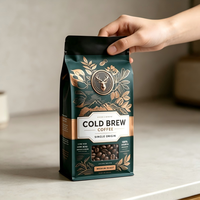 Bolsa de café al por mayor duradera de aluminio de grado alimenticio con ventana de Mylar, 250g 8oz, resellable con cremallera y válvula de desgasificación