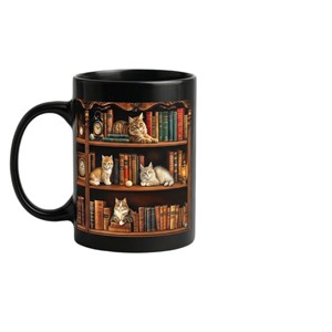 Set di Tazze in Ceramica a Forma di Gatto con Libreria Tridimensionale Retrò, Tazza da Caffè Resistente alle Alte Temperature con Trasferimento Termico, Regalo per Amanti dei Libri - Product Image 5