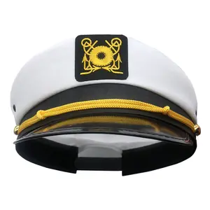 Wholesale New Gold Custom Embroidery Fashion Captain Sailor White Hats Yacht Caps For Promotion