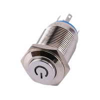 Interrupteur à bouton-poussoir métallique étanche IP65 de 16 mm avec logo symbole d'alimentation éclairé, interrupteur momentané en acier inoxydable 5 broches