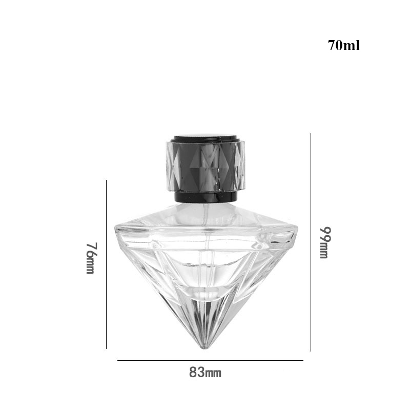70ml ユニークダイヤモンド型香水スプレーボトル（透明・黒キャップ）