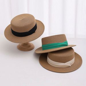 French Flat Top Sunshade Straw <b>Hat</b> 2025 New Straw Boater <b>Hat</b> Summer Beach Holiday Sun <b>Hat</b> - Product Image 5