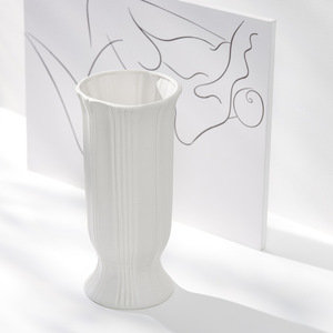 Vase en céramique blanc nordique moderne minimaliste à large ouverture, fonction hydroponique, pour salon, présentation de fleurs séchées, décoration intérieure - Product Image 2
