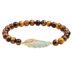 Pulsera de cuentas de ojo de tigre con dije de ala, aleación de cobre, joyería de moda, regalo para mujer - Product Image 5