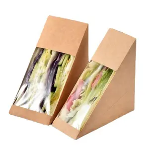 Özel çevre dostu ürünler pencere ile 2023 gıda sınıfı beyaz üçgen Kraft kağıt sandviç kutu ambalaj