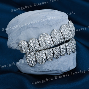 <span class=keywords><strong>Grillz</strong></span> personnalisés pour hommes et femmes, en Moissanite, Diamant de laboratoire, Argent S925, Or massif 10K 18K 14K, motif nid d'abeille, pour dents supérieures et inférieures, 2 4 6 8 10 pièces - Product Image 2