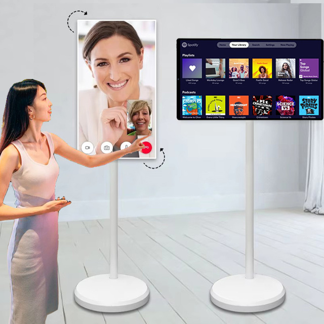 21.5 Inch Portable LED Smart TV with Rotating Wheels Android 15 Full HD Built-in Speaker White