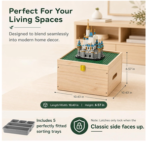 Caja de Almacenamiento de Madera para <span class=keywords><strong>Lego</strong></span>, Base de Construcción de Doble Cara con Tapa, 5 Compartimentos Extraíbles, Organizador de <span class=keywords><strong>Ladrillos</strong></span> <span class=keywords><strong>Duplo</strong></span> - Product Image 2