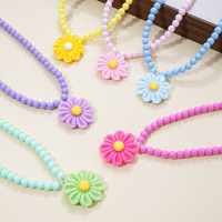 Collier de perles coloré pour enfants, pendentif fleur, bijoux de princesse