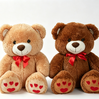Ensemble de peluches personnalisées pour couple, paire de peluches marron bicolores, duo de peluches avec nœud rouge, cœur et patte.