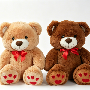 Customized Couple teddy bear set, Two tone brown teddy bear pair, <b>Red</b> <b>bow</b> heart paw teddy bear duo - Product Image 4
