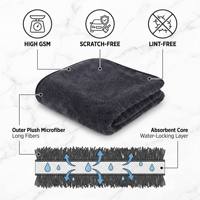 Toalla de microfibra de 600GSM con bucles retorcidos para secado de coches, súper absorbente, sin rayas, paño de lavado que soporta más de 500 lavados para detallado.