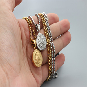 Collier avec pendentif chevalier Saint George en acier inoxydable, bijoux unisexes à la mode, cadeau - Product Image 4