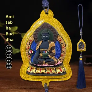 Adorno Colgante para Coche de Tsatsa Thangka Pintado a Mano con Buda de la Medicina, Ksitigarbha y Palden Lhamo - Product Image 5