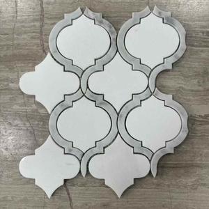 Mosaico Moderno a Forma di Lanterna in Marmo Bianco di <span class=keywords><strong>Thassos</strong></span> e Carrara Lucidato, Spessore 8MM, 305x305mm, per Cucina, Bagno e Rivestimento Hotel - Product Image 1