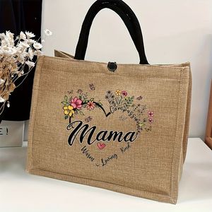 Jute Tote <b>Bag</b> with Letter Pattern Extra <b>Large</b> Size and Shoulder Strap for Organic Stores and Eco-Conscious Shoppers - Product Image 5