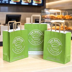 Bolsa de Papel Kraft Biodegradable Personalizada para Hamburguesas, Bolsa de Transporte para Comida para Llevar, Servicio de Alimentos, con Asa - Product Image 4