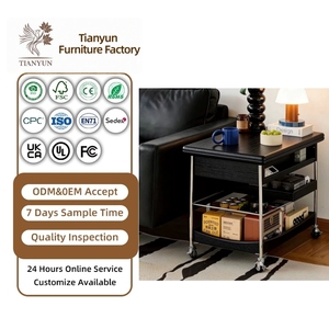 <span class=keywords><strong>Tavolino</strong></span> da Tè Pieghevole in Legno Massello Stile Cinese Moderno con Carrello Portaoggetti Mobile per Soggiorno - Product Image 1