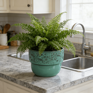 Maceta de Cerámica Estilo Americano con Acabado Turquesa, Ecológica, Duradera, Ancha y Decorativa para Interiores, Exteriores, Jardín, Patio y Hogar - Product Image 4