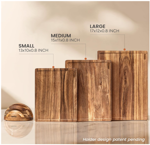 Ensemble de planches à découper en bois d'acacia Lomato, 3 pièces, non toxiques, sans BPA, en forme de dôme, avec support, épaisseur 1,5 cm, lavables au lave-vaisselle - Product Image 2