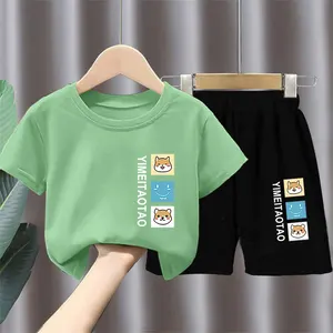 Kinder Kurzarm-Anzug niedlicher langer Junge Baumwoll-Sommerkleidung Baby Sommerkleidung Jungen-Shorts Zwei-Stück-Kleidung