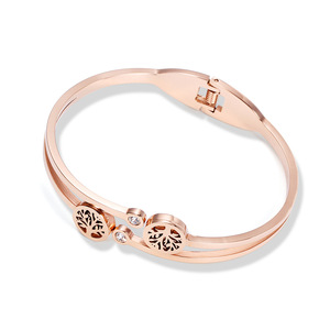 Bracelet en acier inoxydable or rose avec incrustation de diamants Arbre de Vie, bijoux pour femmes à porter au quotidien - Product Image 3