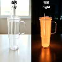 Mossion 2026 Gobelet Globe de Neige 40oz Luminescent dans le Noir avec Poignée, Tasse à Double Paroi avec Trou Pré-percé et Bouchon