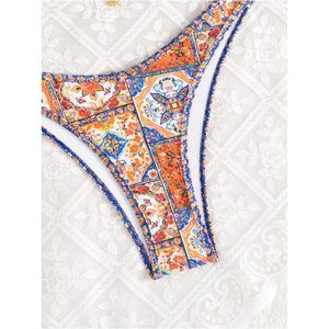 Women's Boho High Cut Bikini Set Halter Triangle Padded 2 Piece Retro Swimsuit Printed Spandex Polyester - Product Image 4