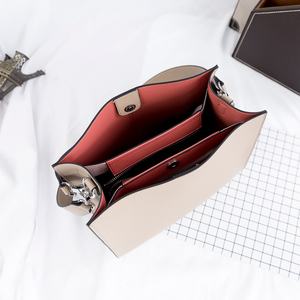 Sac à main en cuir véritable grande capacité avec deux compartiments principaux, sac à main décontracté à bandoulière pour femme, avec fermeture à fermoir - Product Image 3