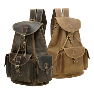 TIDING kadınlar Vintage tam tahıl Unisex inek derisi sırt çantası bayan İpli hakiki deri sırt çantası